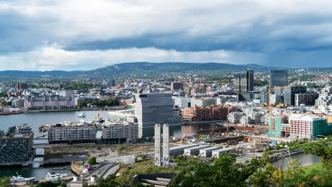 Norwegen-Oslo-Regen-Zeitraffer-Skyline-Stadt